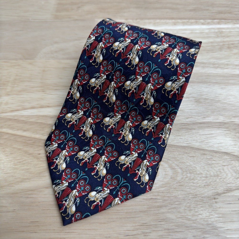Men's Brice Vintage Neck‎ Tie Lion Crest 100% Silk Navy Blue All Over Print